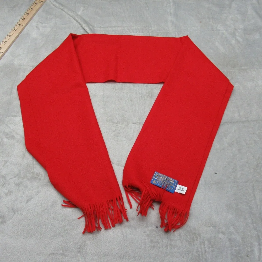 Pendleton Scarf Unisex Red 100% Virgin Wool Fringed Classic Winter USA VTG 70s‎